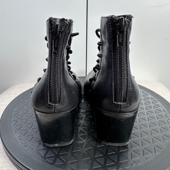 Linea‎ Paolo Womens 7M Black Leather Pointed Toe Lace Up Block Heel Ankle Boots - Picture 4 of 9